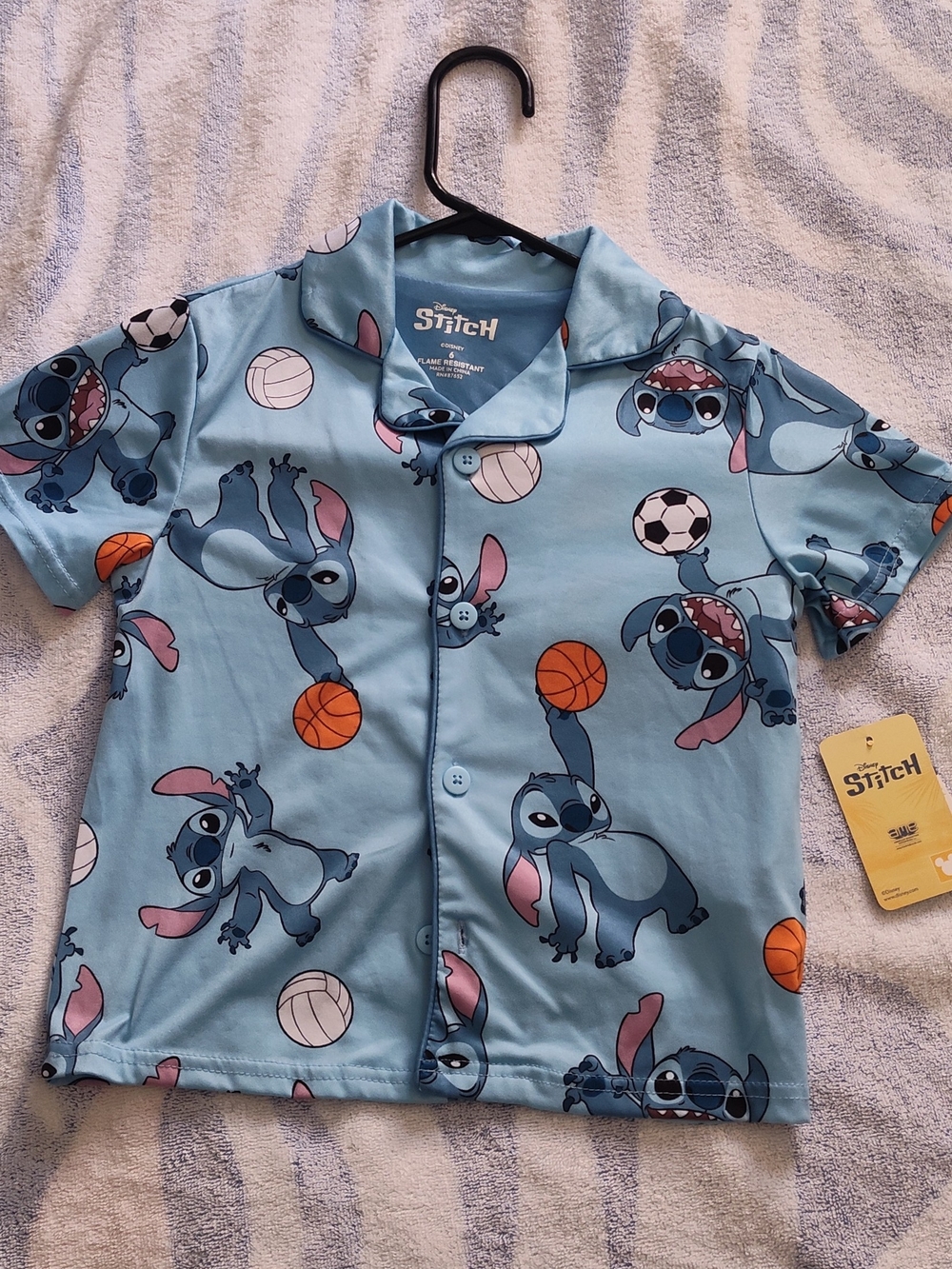 Disney Light Blue Stitch Button-Down Shirt with Sports Print